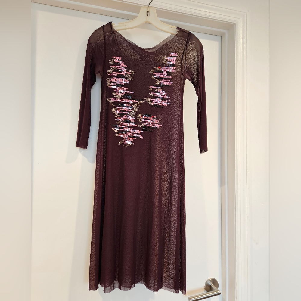 Maroon Beaded Sheath Dress with Sequins